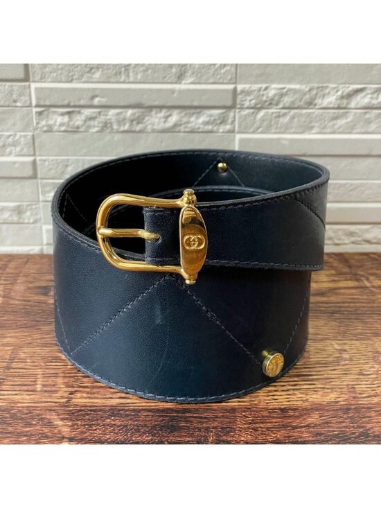 Gucci GG Leather Belt Gold Buckle Navy Hysteria main image 5